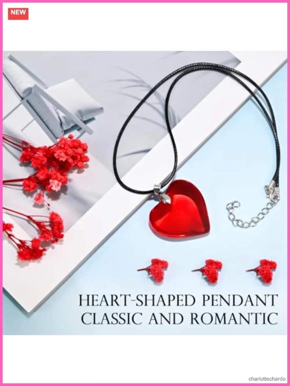 Waxed Cord Choker Necklace with Glass Heart Pendant Retro Y2K Jewelry
